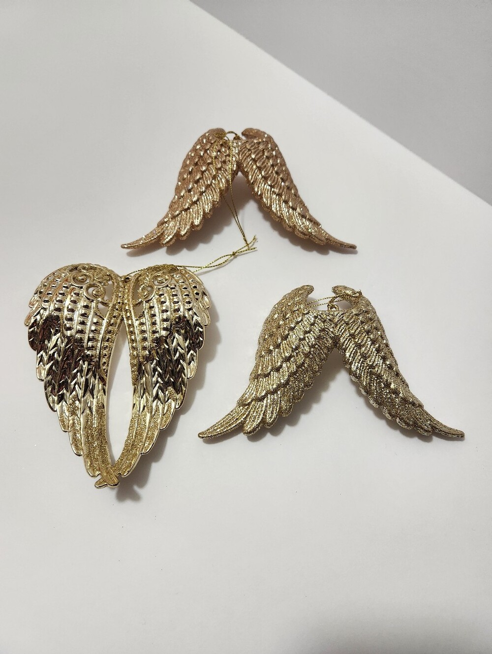 Gold Angel Wings Ornaments Trio Set